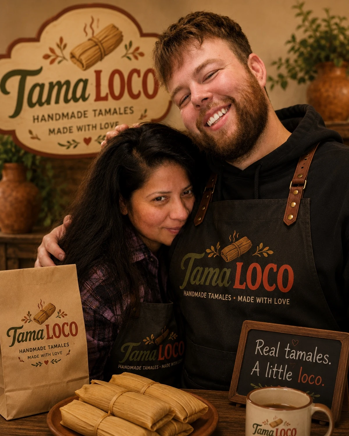 Nadia and Cameron holding the TamaLOCO sign